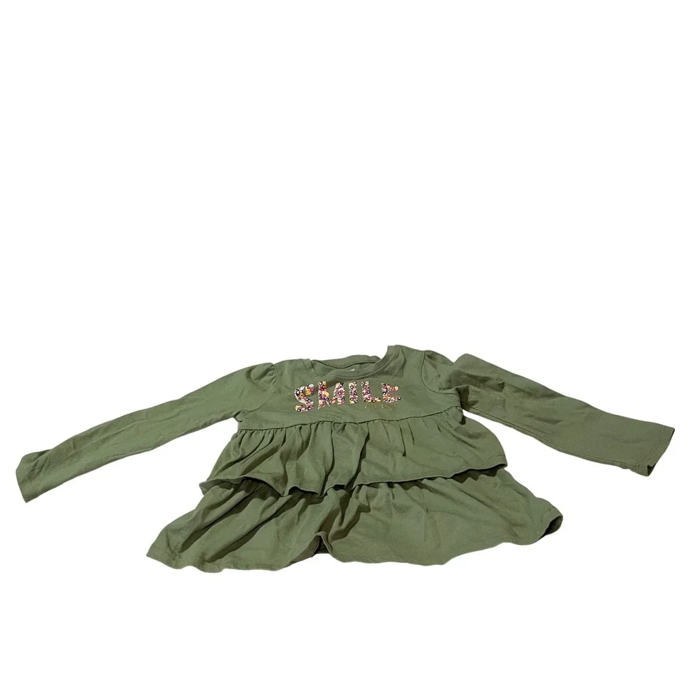 Garanimals Girls 4T Outfit Set Olive Green Smile Top & Baby Gap Denim Joggers